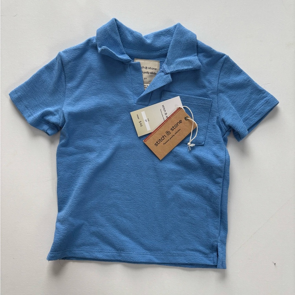 NWT Boy's Stitch & Stone Blue 100% Cotton Polo Shirt Size 2T